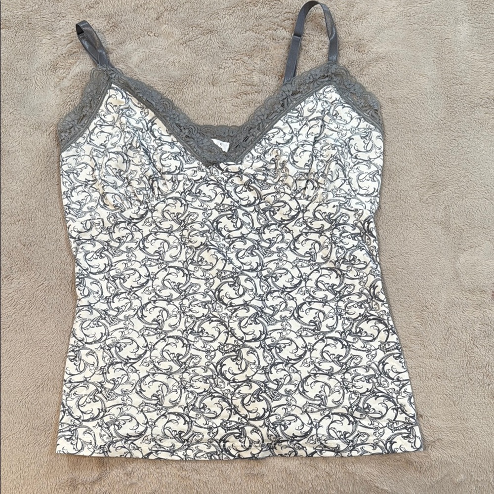 White House Black Market Gray and White Fitted Camisole - Made in USA
